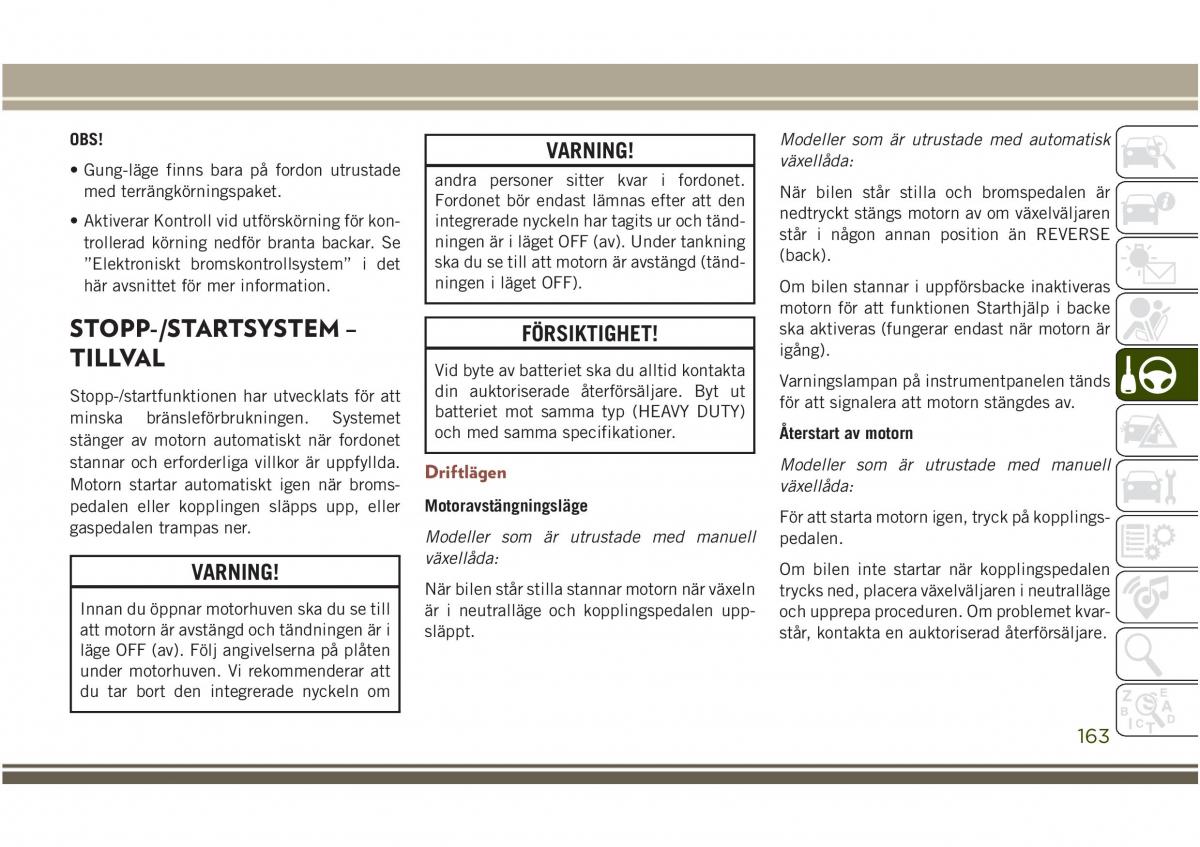 Jeep Compass II 2 instruktionsbok / page 165