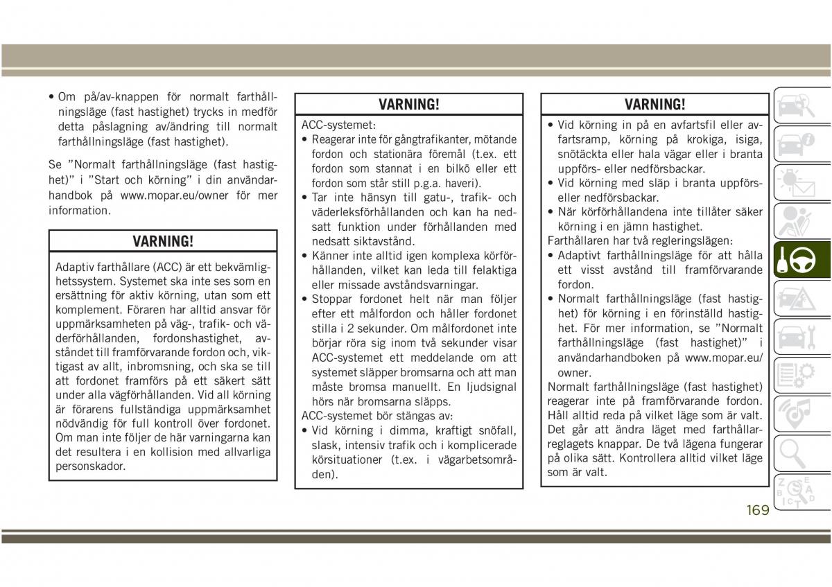 Jeep Compass II 2 instruktionsbok / page 171