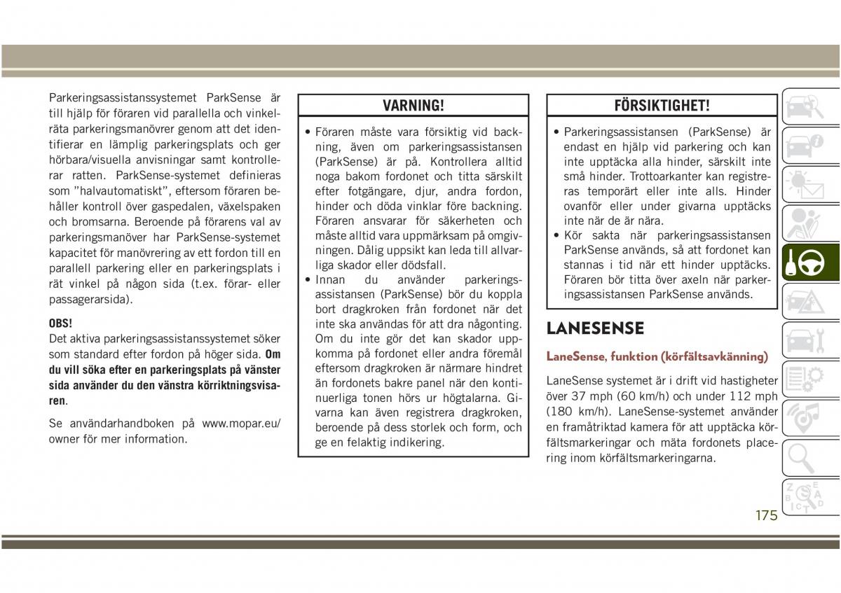 Jeep Compass II 2 instruktionsbok / page 177