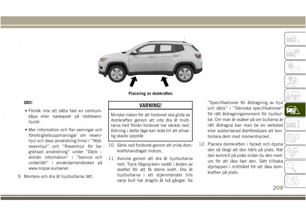 Jeep Compass II 2 instruktionsbok / page 211