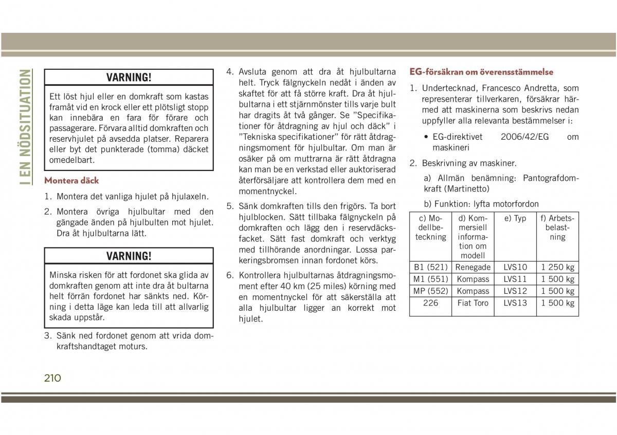 Jeep Compass II 2 instruktionsbok / page 212