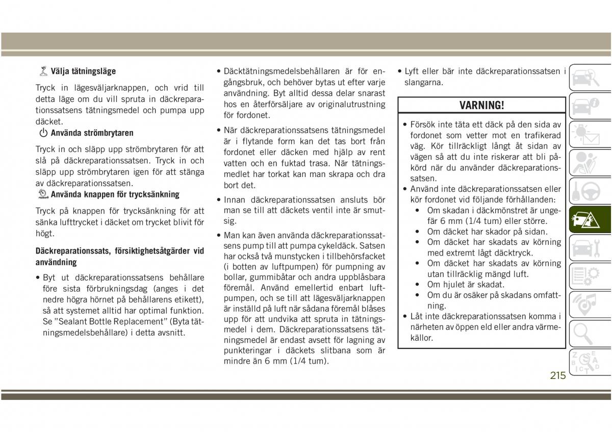 Jeep Compass II 2 instruktionsbok / page 217