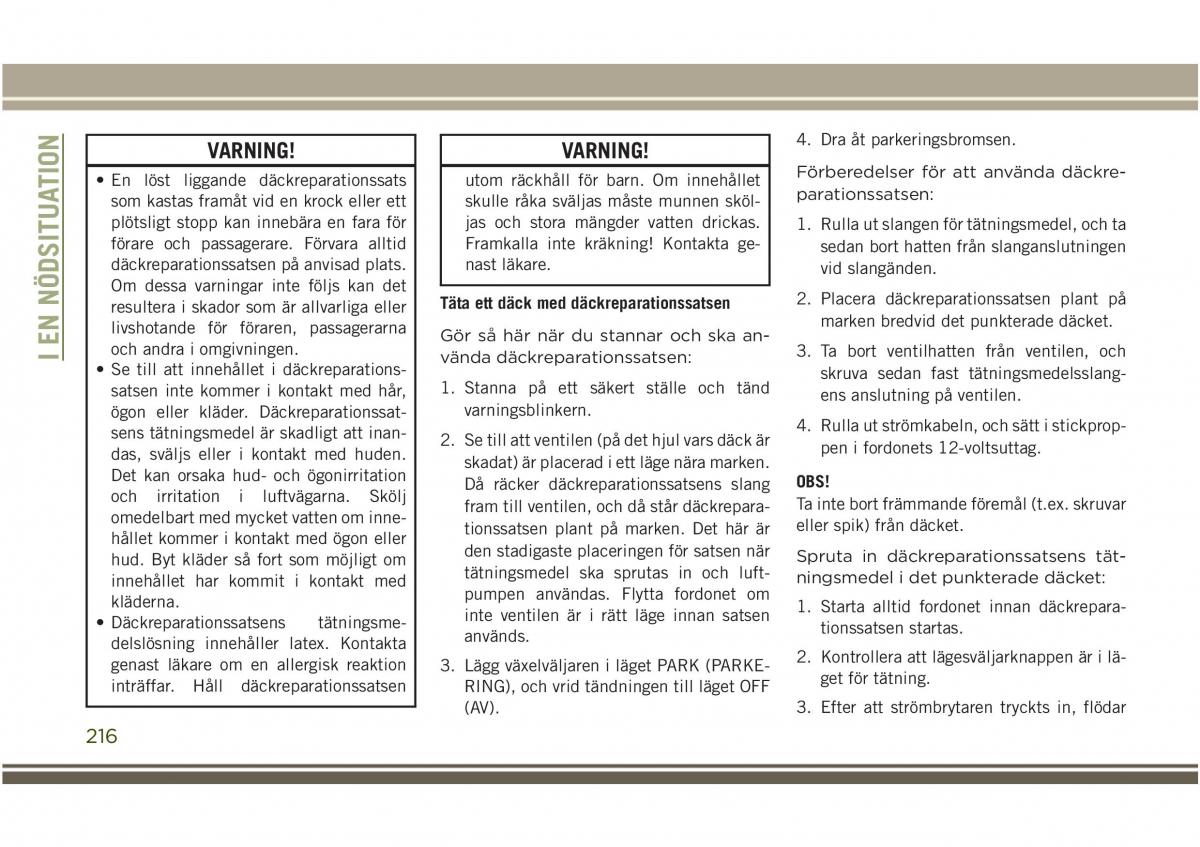 Jeep Compass II 2 instruktionsbok / page 218