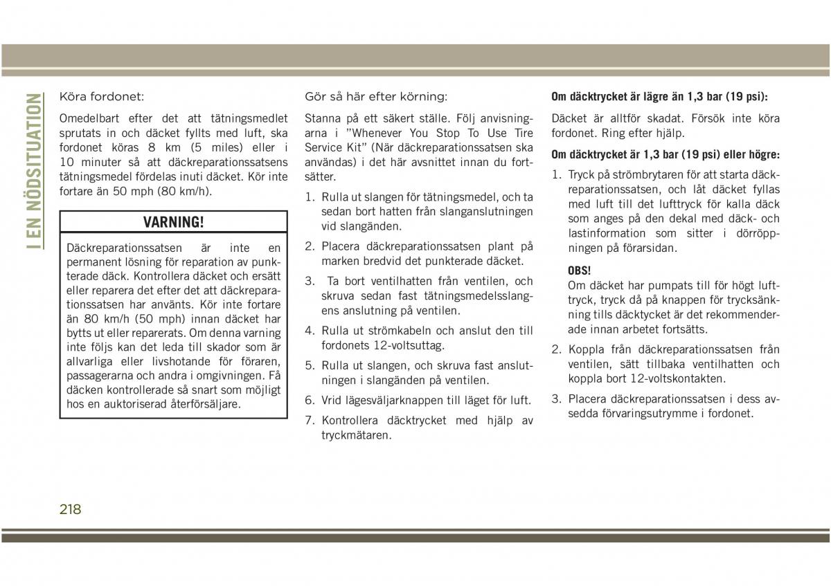 Jeep Compass II 2 instruktionsbok / page 220