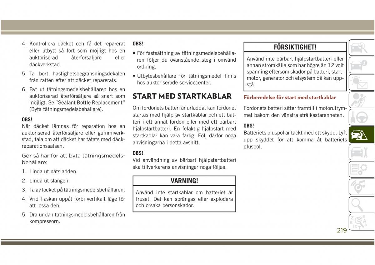 Jeep Compass II 2 instruktionsbok / page 221