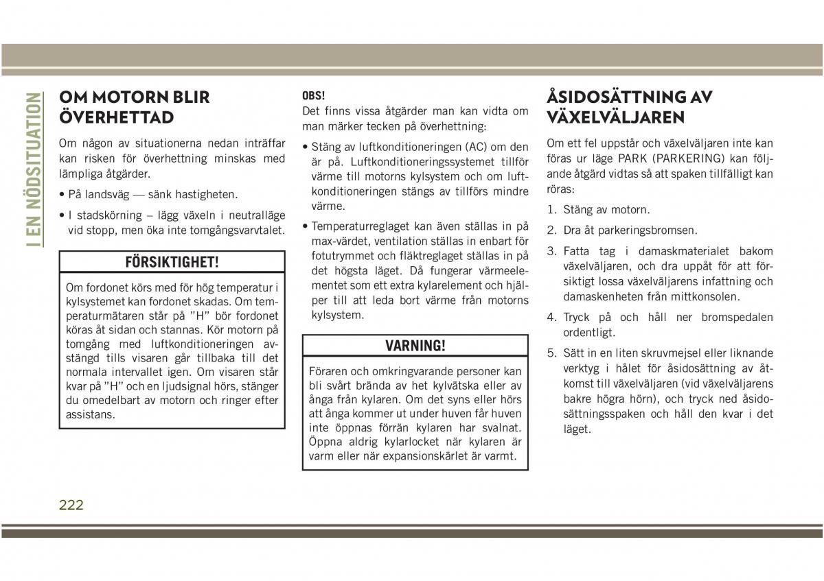 Jeep Compass II 2 instruktionsbok / page 224