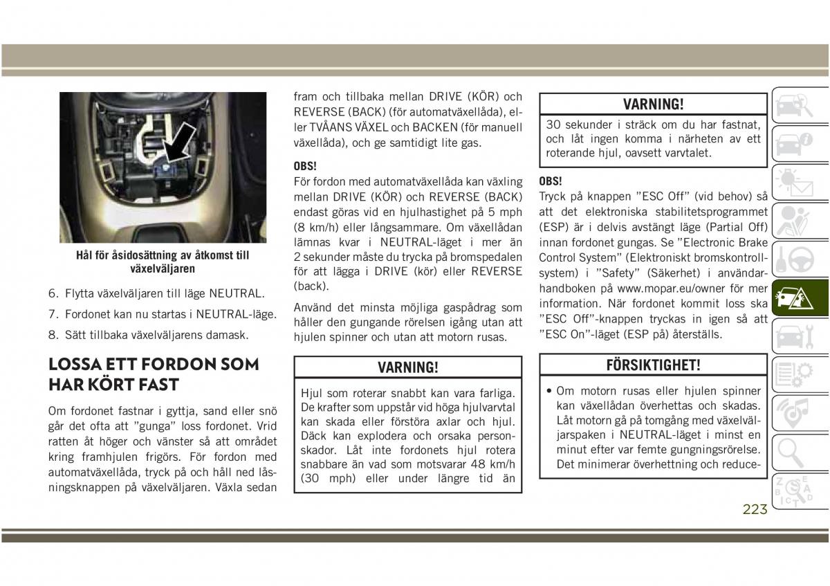 Jeep Compass II 2 instruktionsbok / page 225