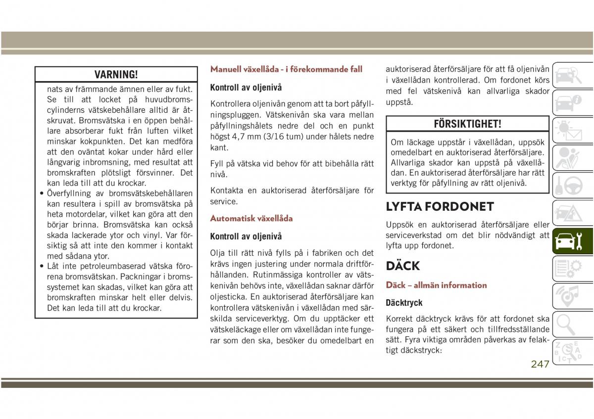 Jeep Compass II 2 instruktionsbok / page 249