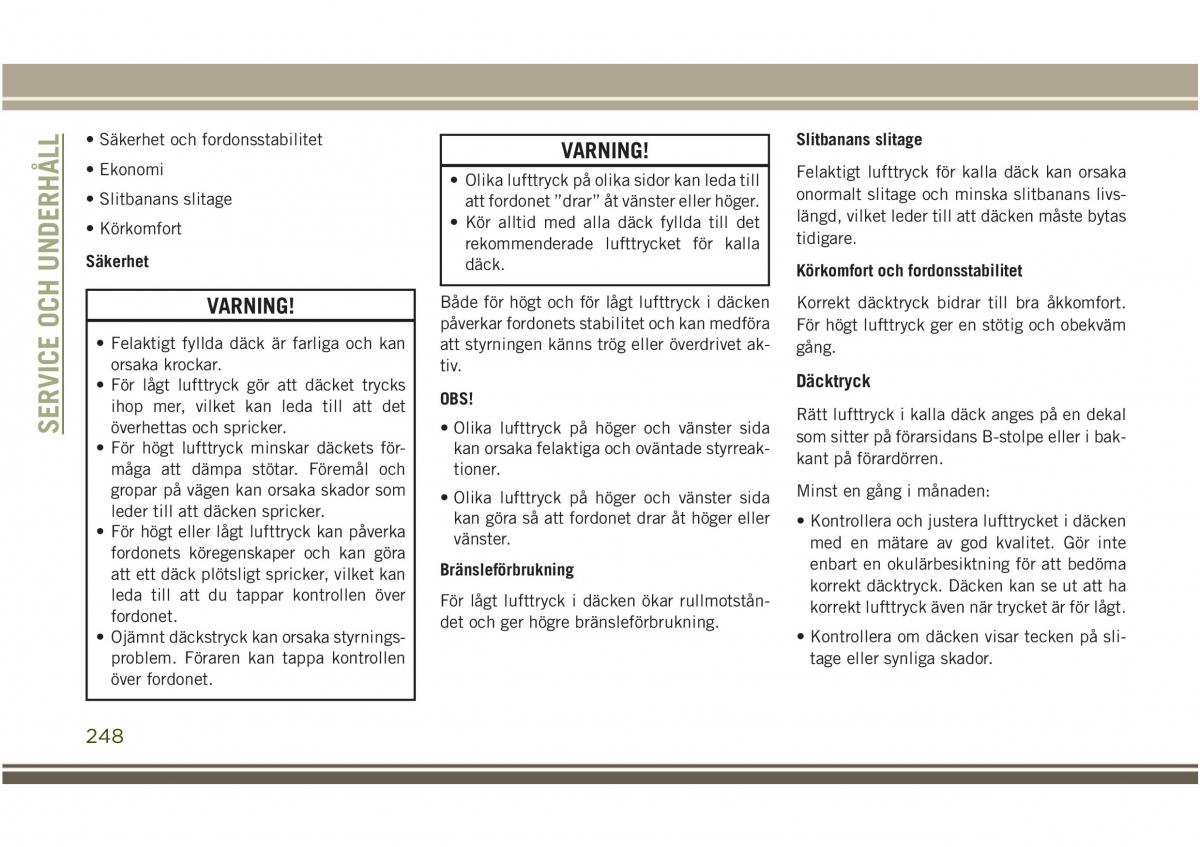 Jeep Compass II 2 instruktionsbok / page 250