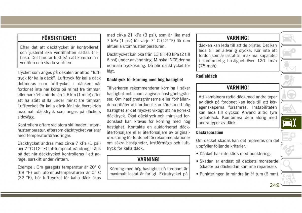 Jeep Compass II 2 instruktionsbok / page 251