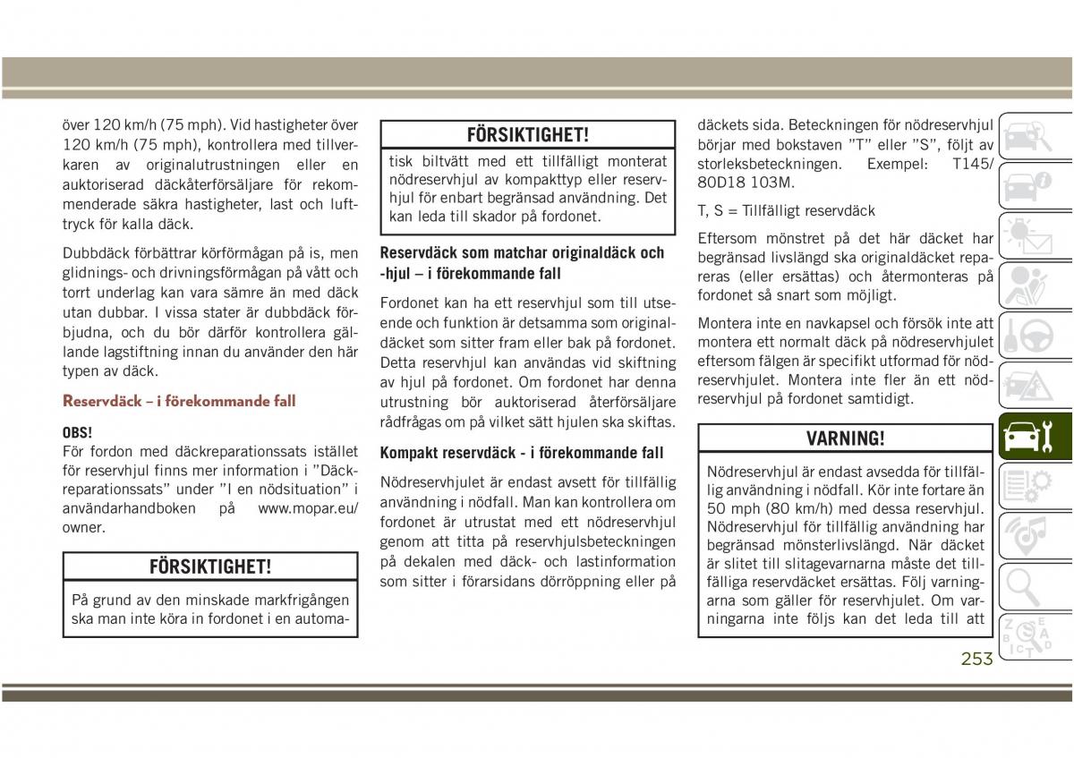 Jeep Compass II 2 instruktionsbok / page 255