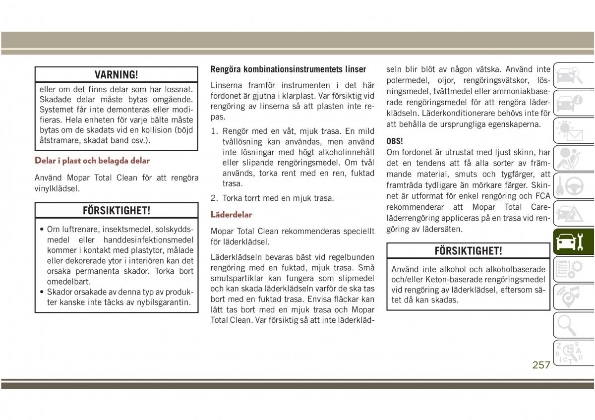 Jeep Compass II 2 instruktionsbok / page 259