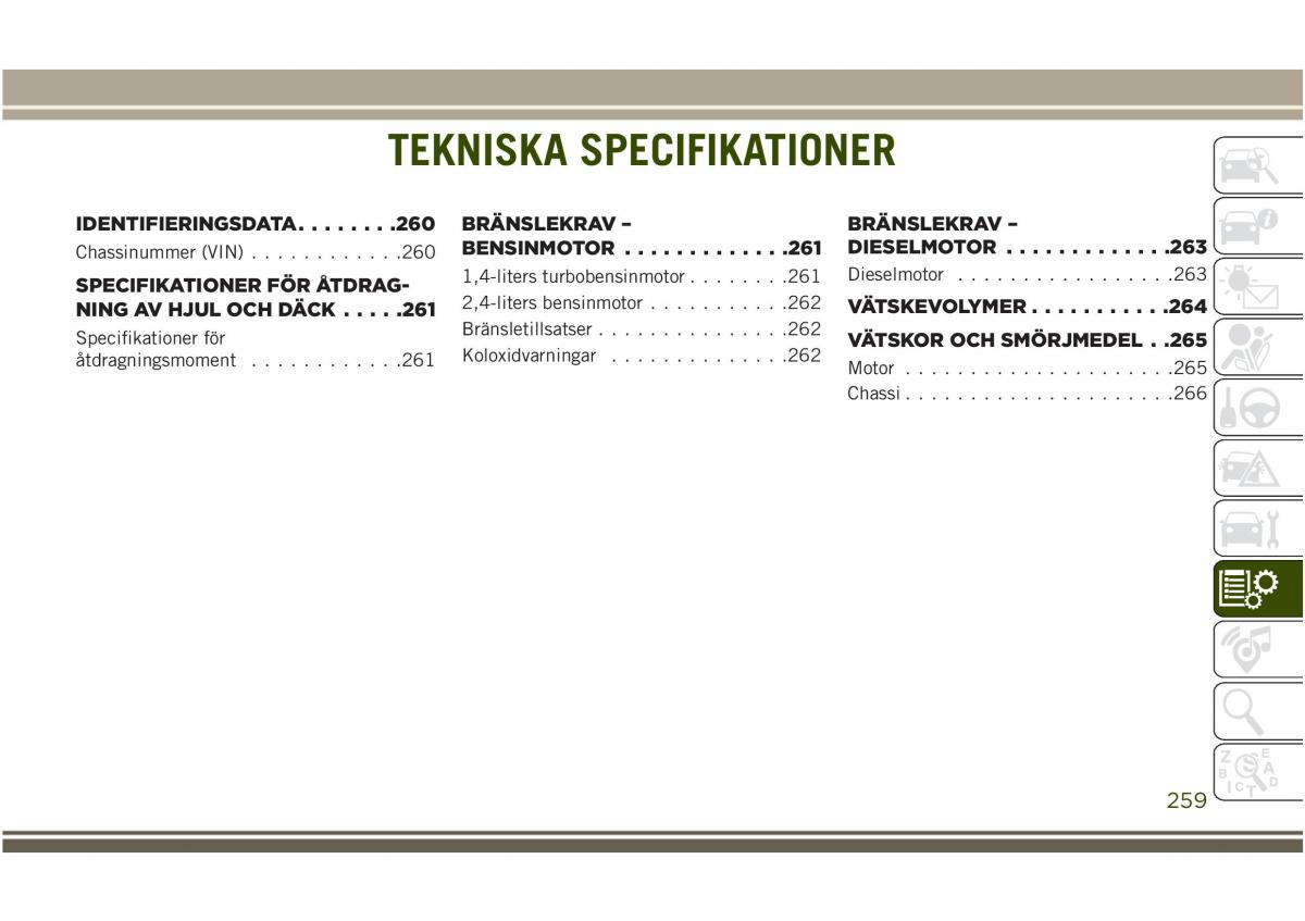 Jeep Compass II 2 instruktionsbok / page 261