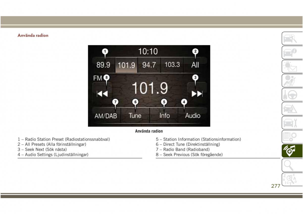 Jeep Compass II 2 instruktionsbok / page 279