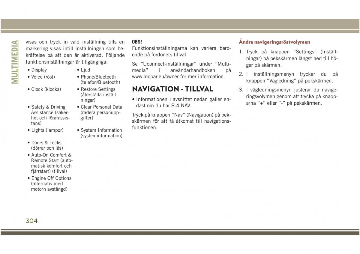 Jeep Compass II 2 instruktionsbok / page 306