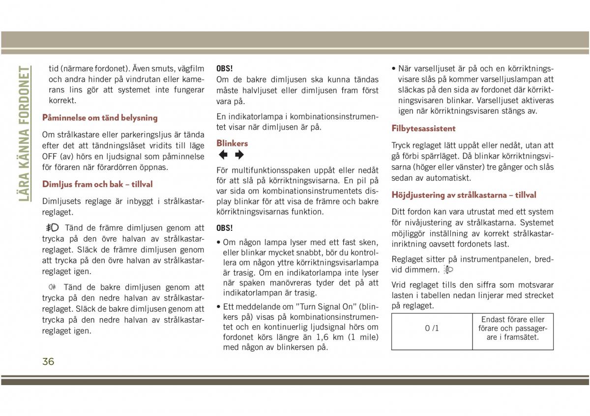 Jeep Compass II 2 instruktionsbok / page 38