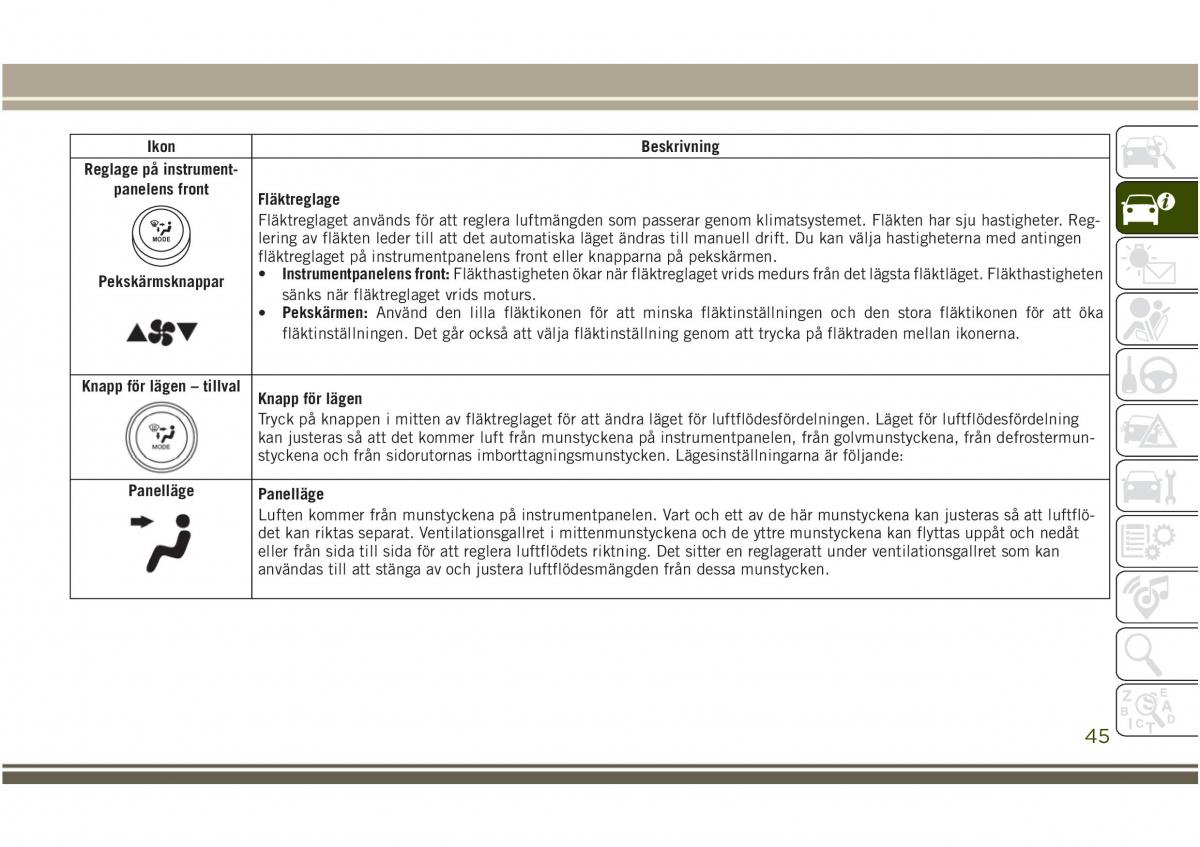 Jeep Compass II 2 instruktionsbok / page 47