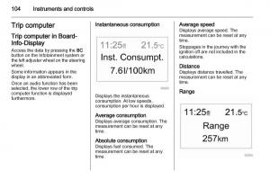 Opel-Zafira-B-owners-manual page 104 min